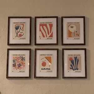 Set of 6 12x15 wood frames with Plexiglass & Collage Prints in Blue, Coral